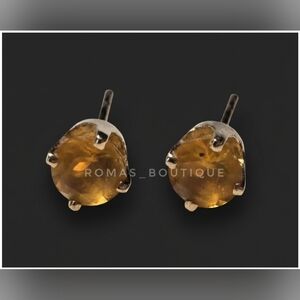 14k Gold Citrine Stone Earrings